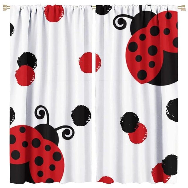 Cute Red Ladybug Blackout Curtains for Bedroom,Watercolor Cartoon Girl Room Decor Red&Black Dot Design Window Drapes - Thermal Insulated and Noise Reduction,2 Panels 45L x 21W Room Darkening Curtains
