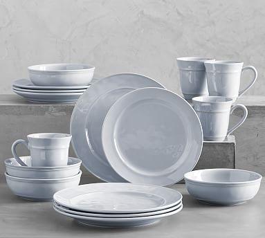 Cambria Recycled Stoneware 16-Piece Dinnerware Set, 11 3/4" Dinner Plate with Soup Bowl - Fog
