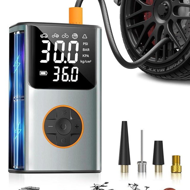 Tire Inflator Portable Air Compressor, Bike Pump, 150PSI Air Pump for Car Tires with LCD Dual Screen and Digital Tire Pressure Gauge, Air Compressor for Bicycle, Motorcycle, Compact Car, Ball