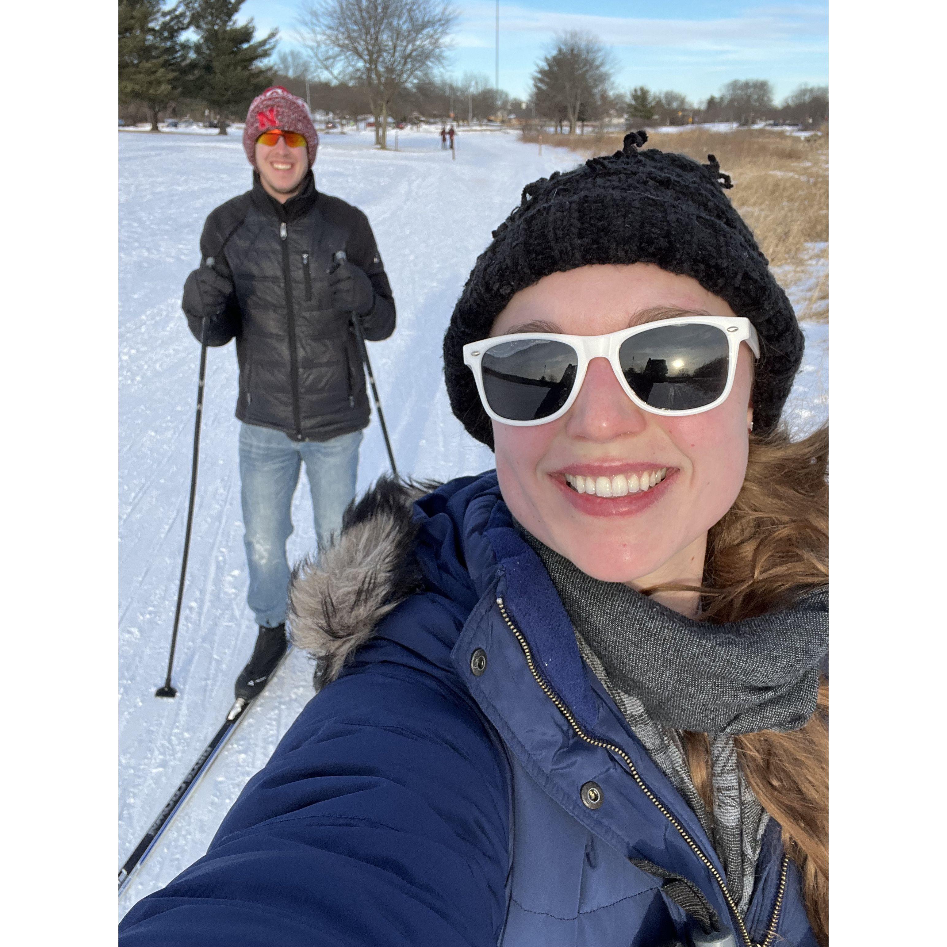 Learning to cross-country ski (Carrie struggled)