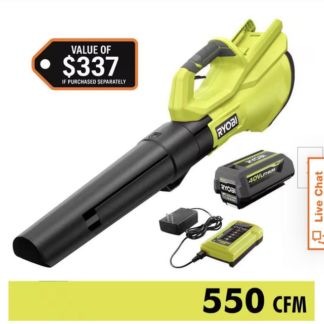 40V 120 MPH 550 CFM Cordless Battery Leaf Blower With 4.0 Ah Battery and Charger