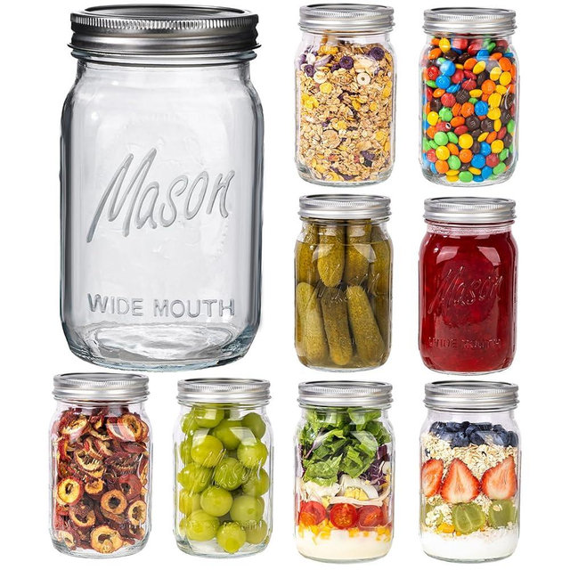WELLIFE Wide Mouth Mason Jars, 9 Pack Mason Jars 32 oz for Pickling, Canning, Fermenting and Food Storage, Microwave & Dishwasher Safe