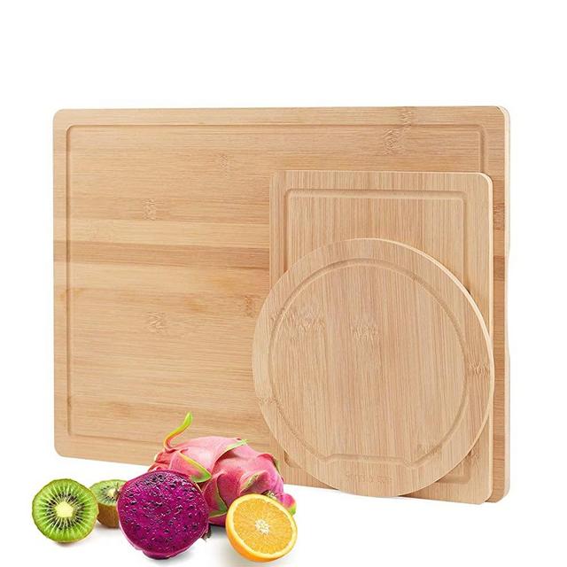 Holymood Cutting Bamboo with Juice Groove (3-Piece Set) Organic Bamboo Kitchen Chopping Board for Meat Cheese and Vegetables Heavy Duty Serving Tray
