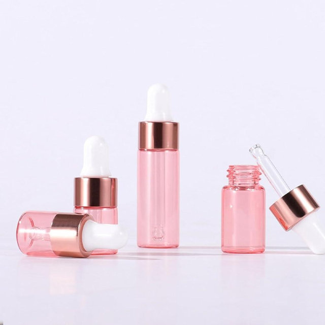 4 Pcs of 1ml, 2ml, 3ml, 5ml Dropper Bottle, Bottles with Dropper, glass dropper bottle, Clear Liquid Container for Essential Oils, Perfume (Pink)