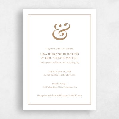 Metallic Bronze, Brown Wedding Invitation - Verona Portrait Letterpress