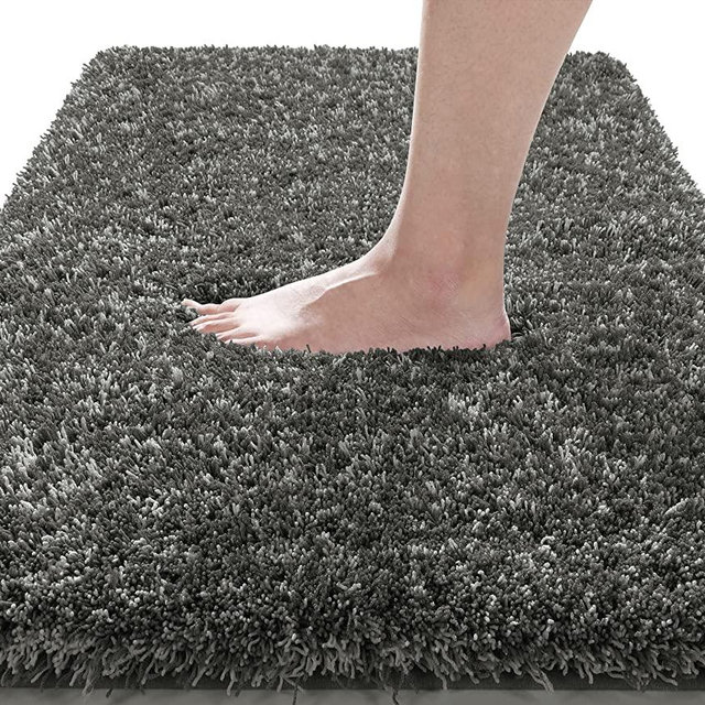 Yimobra Fluffy Plush Bath Rug, Super Shaggy Soft Comfortable Non Slip, Water Absorbent Microfiber Bath Mat, Dries Quickly, Machine Washable Thick Bathroom Floor Rugs, 32"x 20", Light Gray + Dark Gray