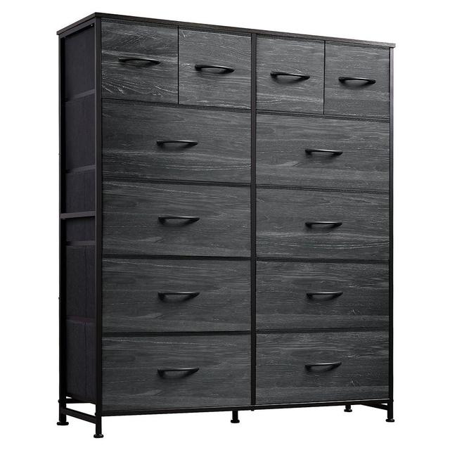 WLIVE Tall Dresser for Bedroom with 12 Drawers, Dressers & Chests of Drawers, Fabric Dresser for Bedroom, Closet, Fabric Storage Dressers with Storage Drawers, Wood Top, Charcoal Black