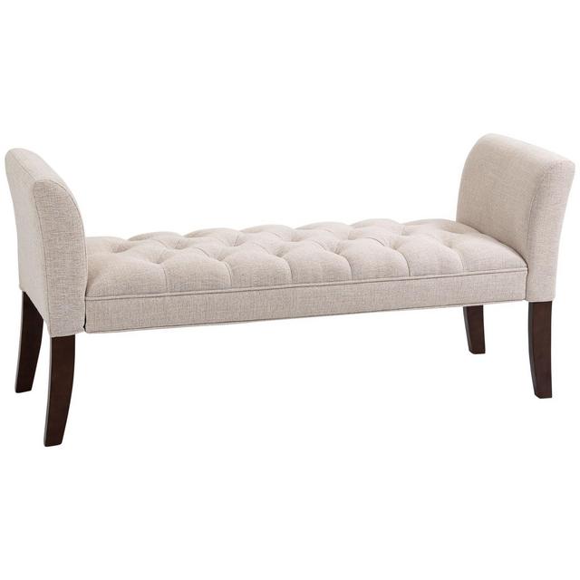 HOMCOM End of Bed Bench with Button Tufted Design, Upholstered Bedroom Entryway Bench with Arms and Solid Wood Legs for Bedroom, Beige