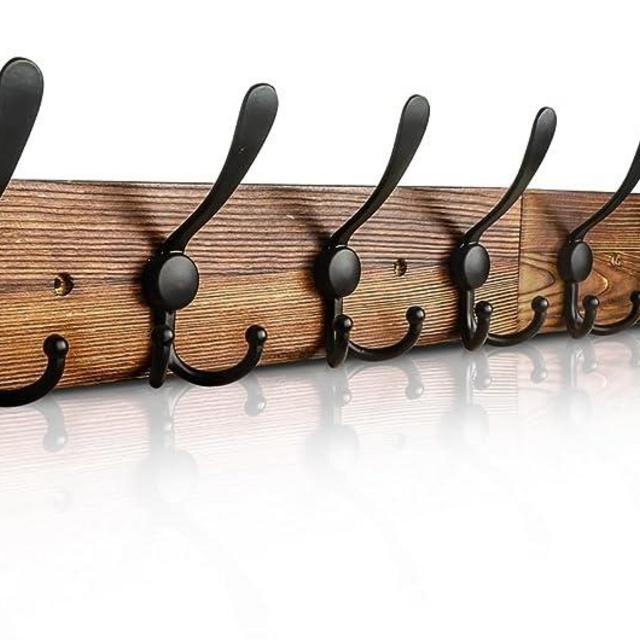 Homagic Coat Rack Wall Mount 31.5'' Coat Hanger Wall Mount Burnt Brown Coat Hooks for Wall Rustic Towel Racks for Bathroom Living Room Coat Hats Clothes
