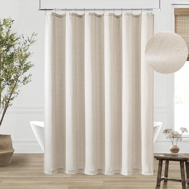 Neutral Linen Shower Curtain for Bathroom with Hooks Water Repellent Earthy Tone Simple Greige Bath Curtain Flax Burlap French Country Shower Curtains for Bathroom Taupe Greyish Beige,72x72 Inch
