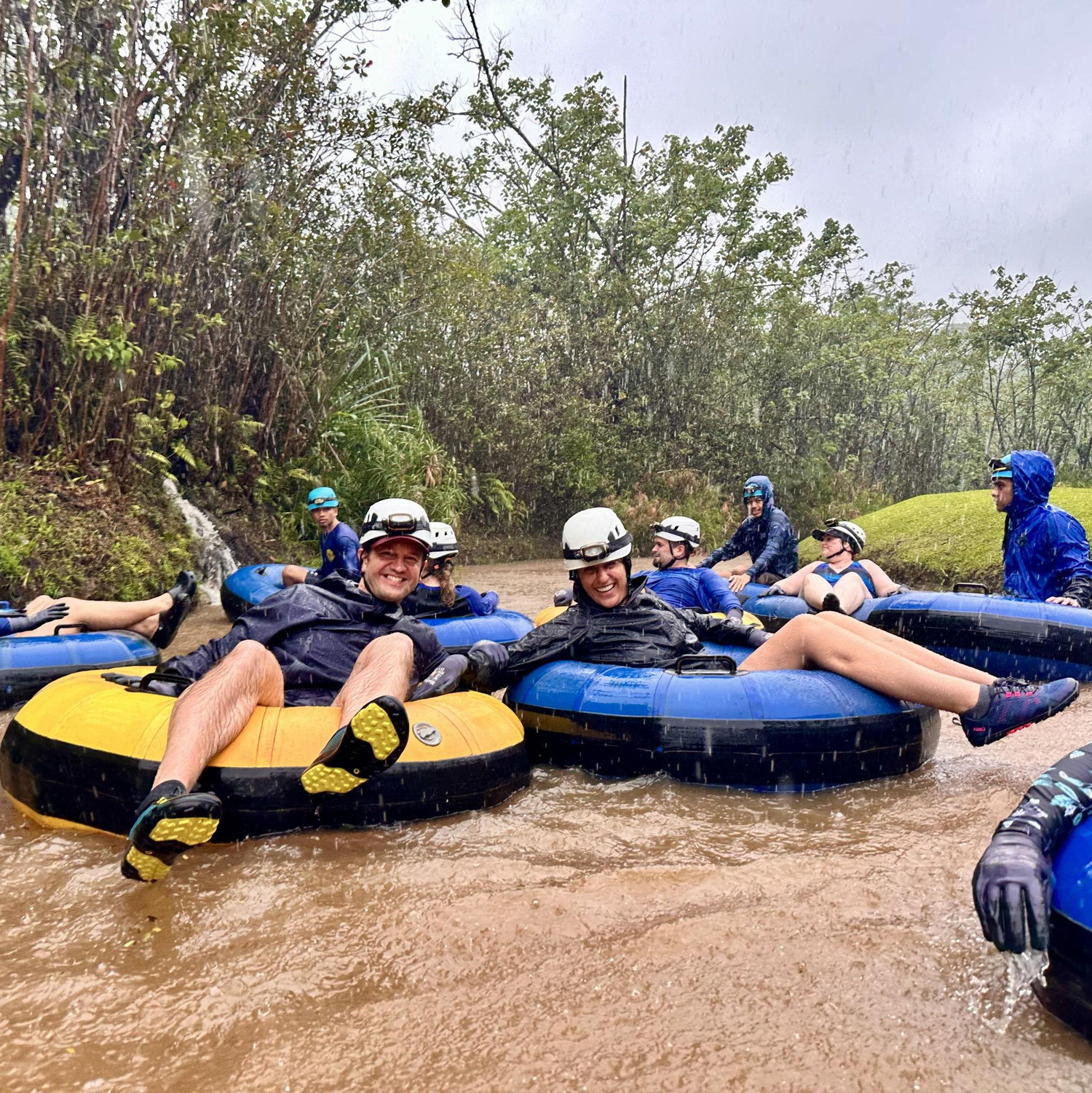 Tubing on a river in Kauai on our first vacation together! It was pouring rain on the island, and Bret found this fun activity we could enjoy even in the rain!