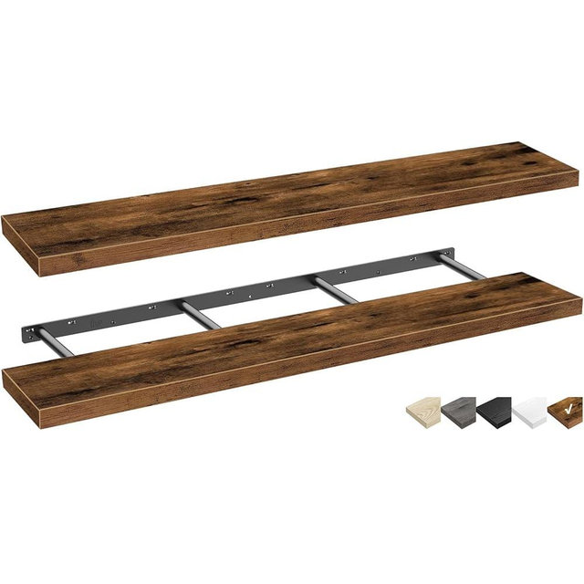 QEEIG Bathroom Shelves 55 inches Long Wall Shelf Large Extra Long 55 x 9 inch Set of 2, Rustic Brown (008-140BN)