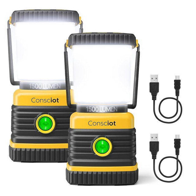 LED Camping Lantern, Consciot C02 USB-C Rechargeable Camping Lights, 1500LM, 5 Light Modes, Up to 100H Run Time, IPX4 Waterproof, Dimmable Tent Lights for Power Outages