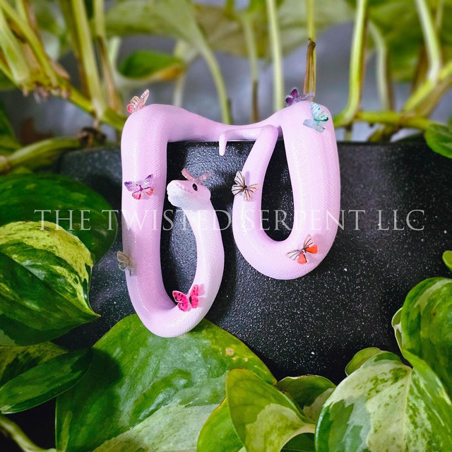 Butterfly Bestie Snake Pot Pal Figurine | Hand Painted Reptile | House Plant Pot Decor | Realistic & Detailed Handmade Art