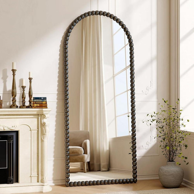 VETROVUE 28"x71" Antique Arched Full Length Mirror, Vintage Beaded Decorative Floor Full Body Dressing Mirror as Room Decor Hanging Leaning Standing for Living Room, Bedroom, Vanity Area