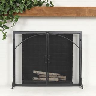Metal Single Panel Fireplace Screen with Door & Handle