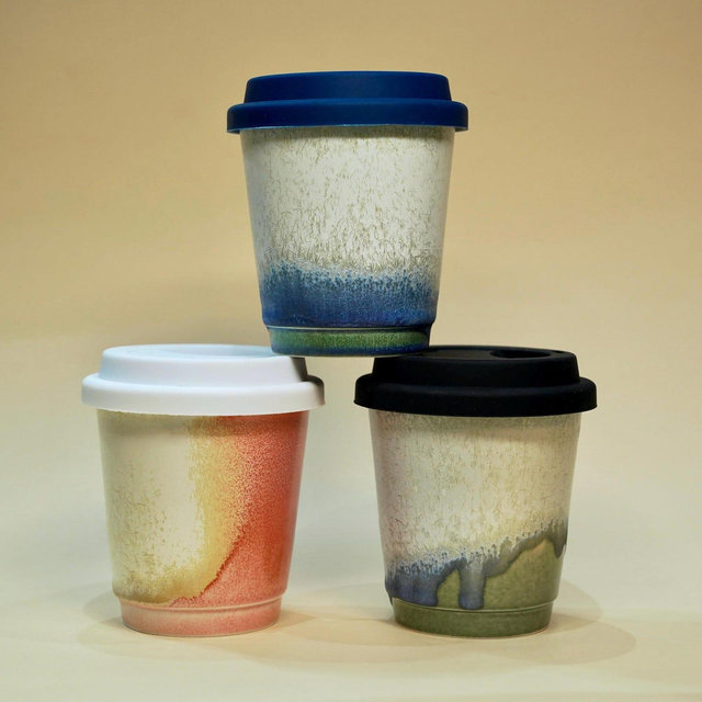 Ceramic Travel Mug With Silicone Lid,Reusable To Go Coffee mug,9oz Take Away Cup, Artwork gift for her,travel coffee mug,Kiln Change pottery