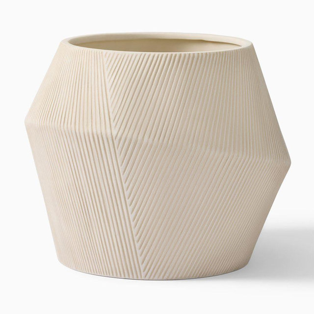 Mavis Small Floor Planter, 12.1" x 10.1", Ceramic, Beige