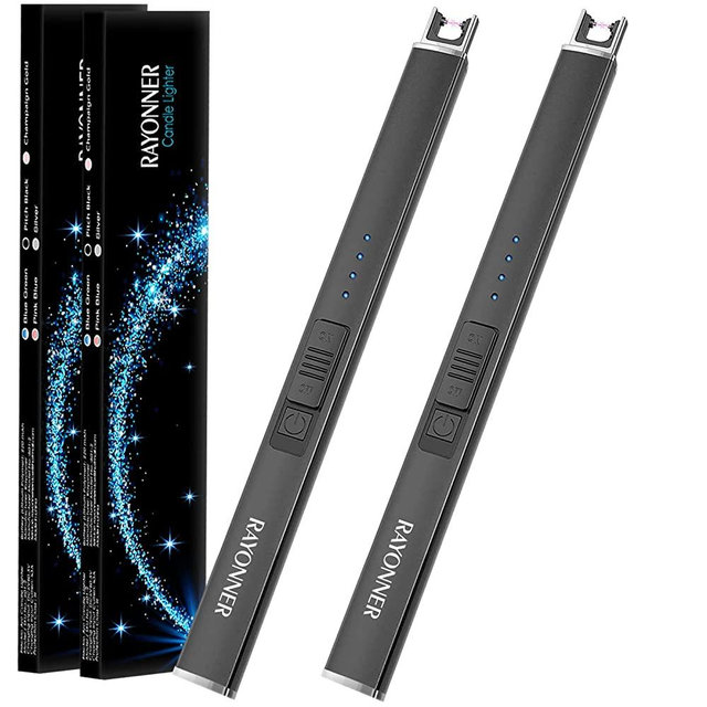 RAYONNER Lighter Electric Lighter Candle Lighter Rechargeable USB Lighter Arc Lighters (1 Count (Pack of 2), Black*2)