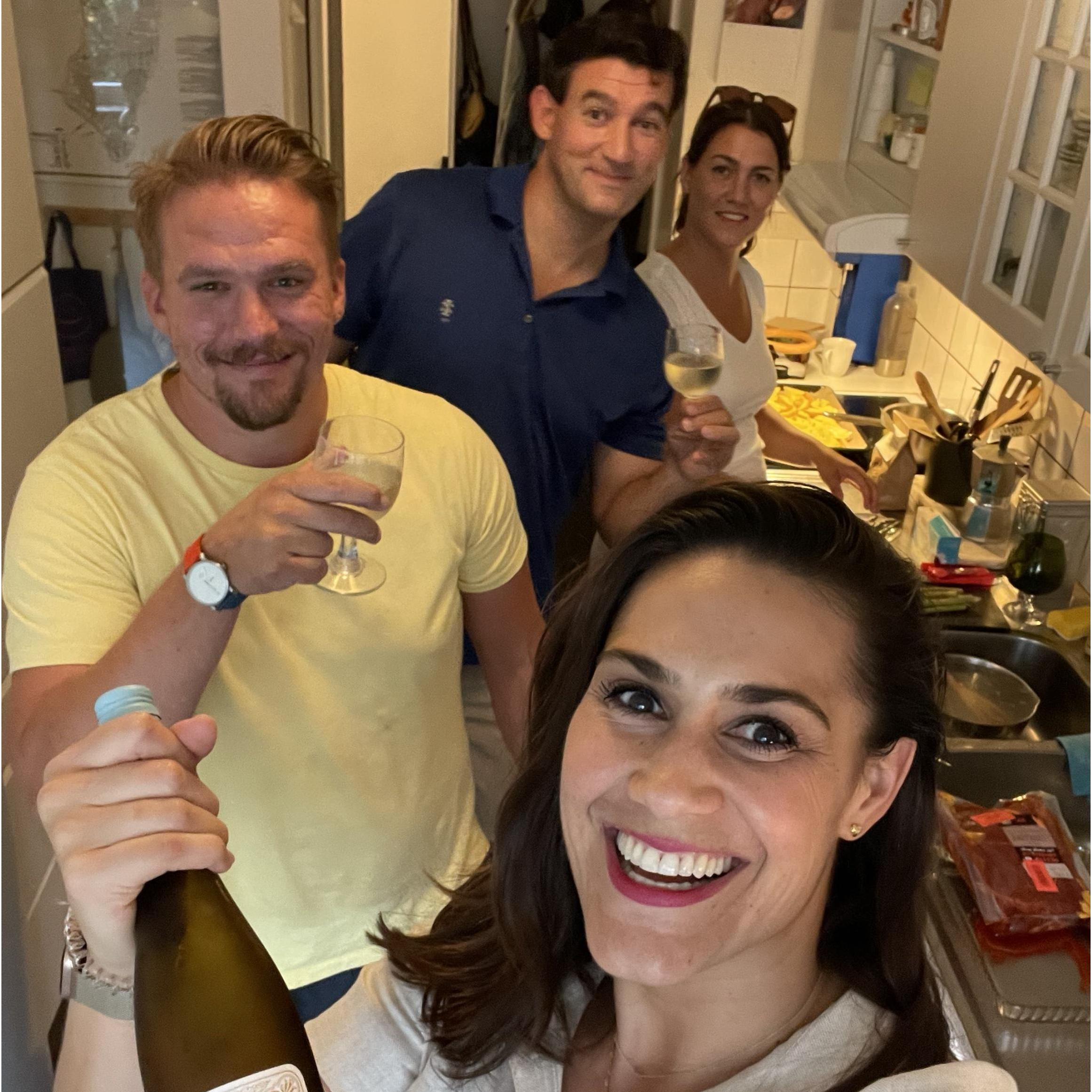 Tasting our friend Michaela's Riesling project in Stockholm over dinner with Joel's sister Vanessa and her boyfriend Markus