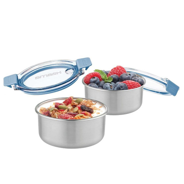 Smash Stainless Steel Snack Pot, Blue, 200 ml/ 6.7oz Capacity (Pack of 2)