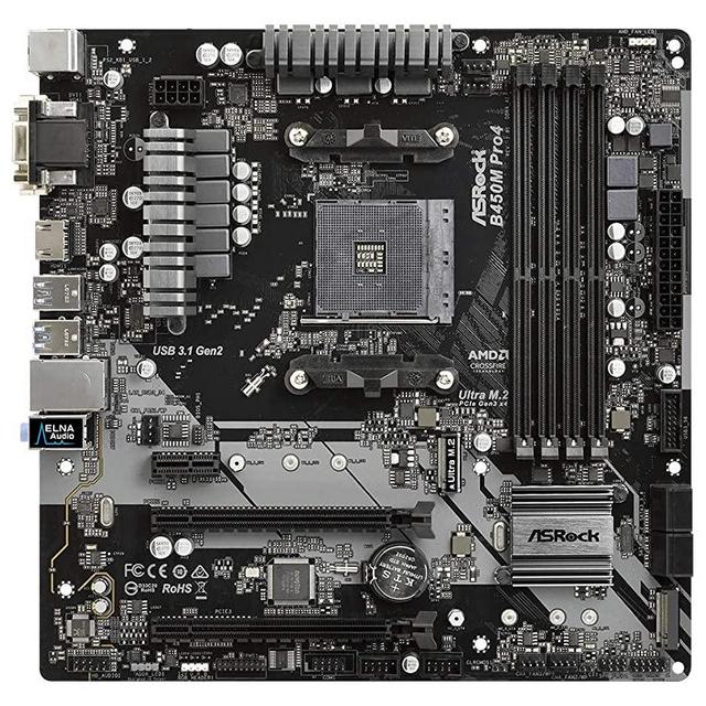 ASRock B450M PRO4 AM4 AMD Promontory B450 SATA 6Gb/s USB 3.1 HDMI Micro ATX AMD Motherboard