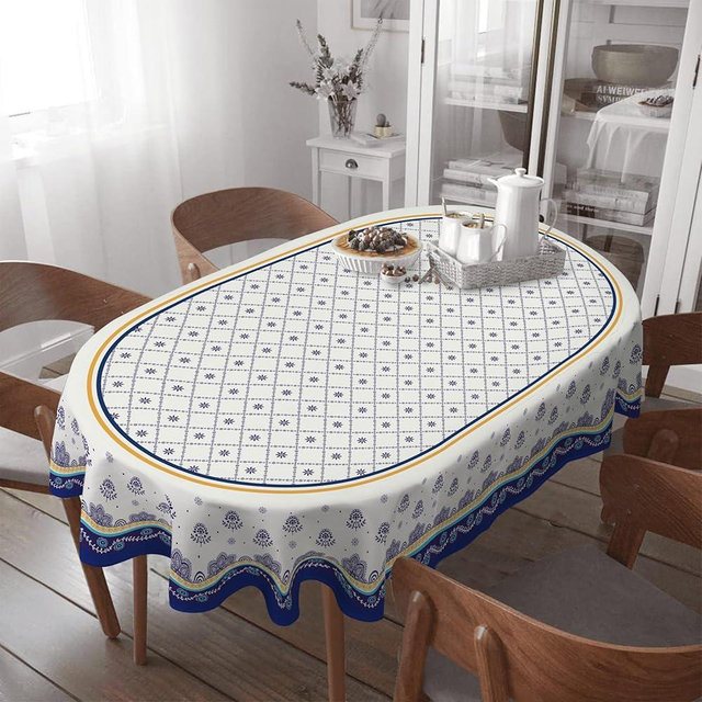 Oval Tablecloth -60x84 Inch, Polish Pottery Style Rustic Tablecloth Classic French Country Printed Table Cover for Farmhouse Decoration, Suitable for Home, Kitchen, Indoor and Outdoor Dining Table