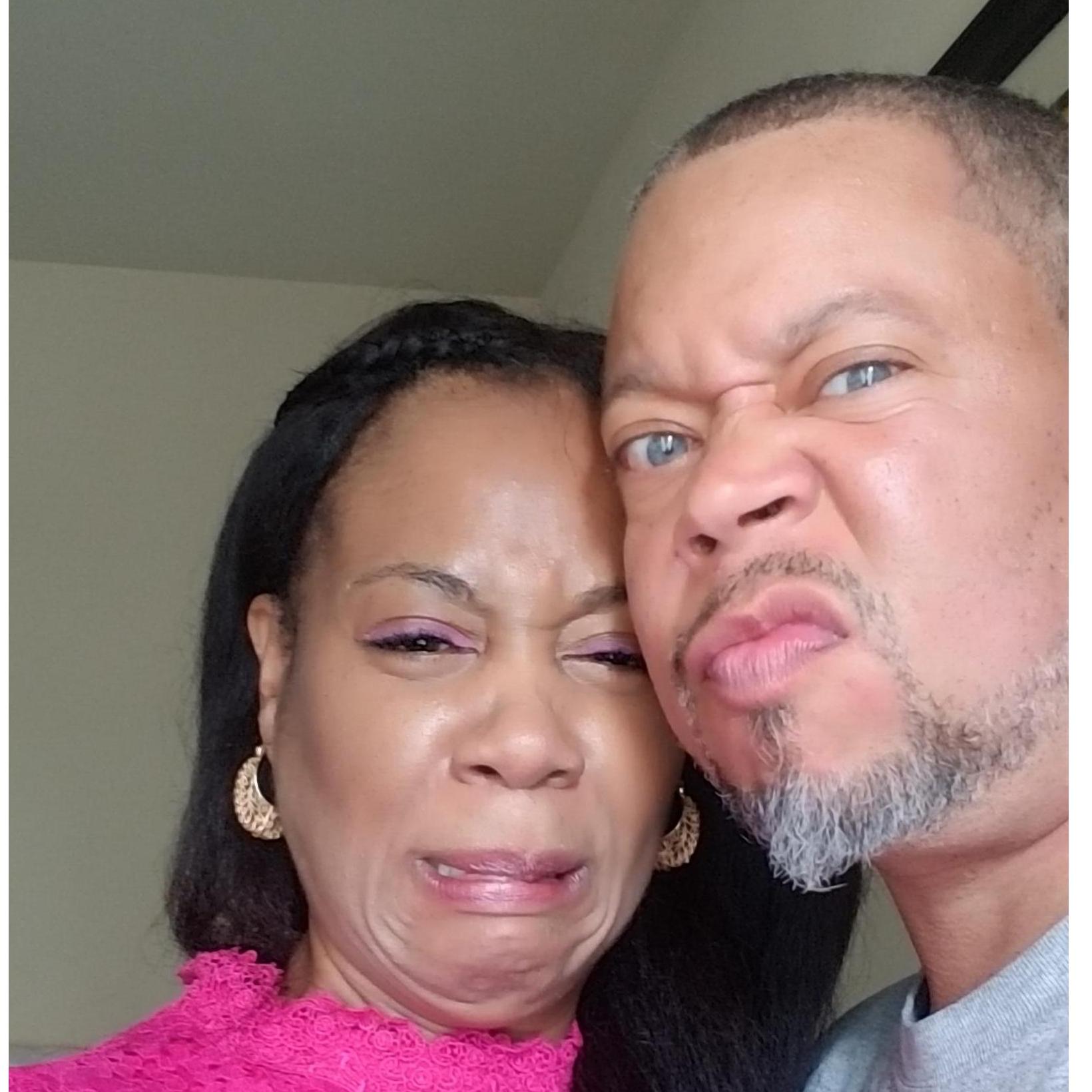 Just fooling around, acting silly,
haha. Something we do alot.