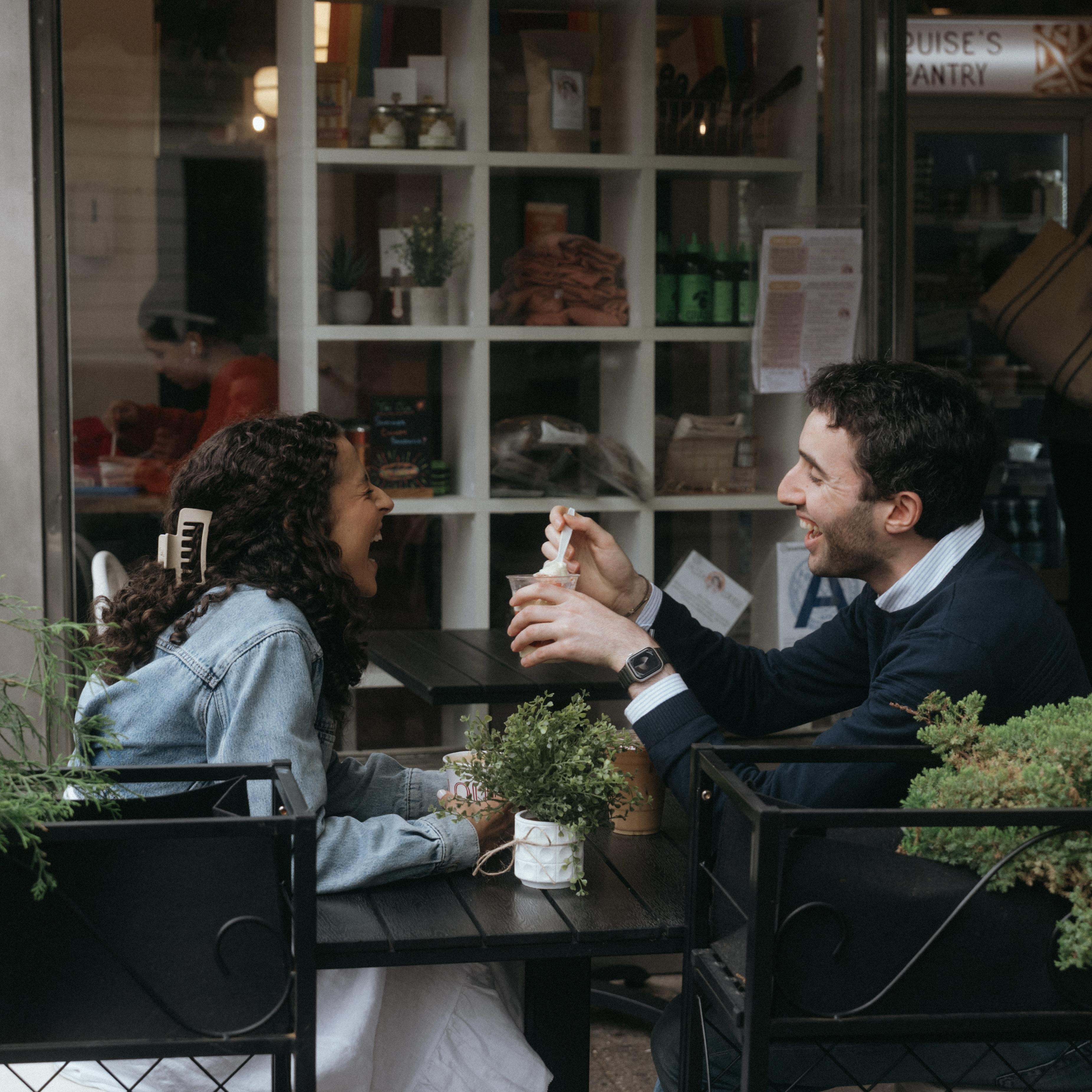 At Pasta Louise Cafe during our engagement shoot (June 2025)