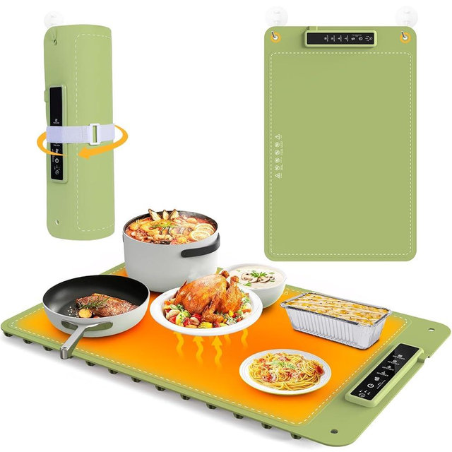 Warming Mat for Food, Rollable Electric Warming Tray, Silicone Heating Mat for Food, Food Fast Heating or Thawing Mat for Party Gatherings, Restaurants, Chafing Dish, Daily Use(Green)
