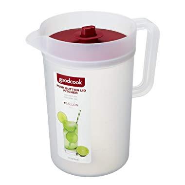 GoodCook 1 Gallon Plastic Pitcher with Vacuum Suction Seal Lid, juice, water, mixed drinks, Clear and Red