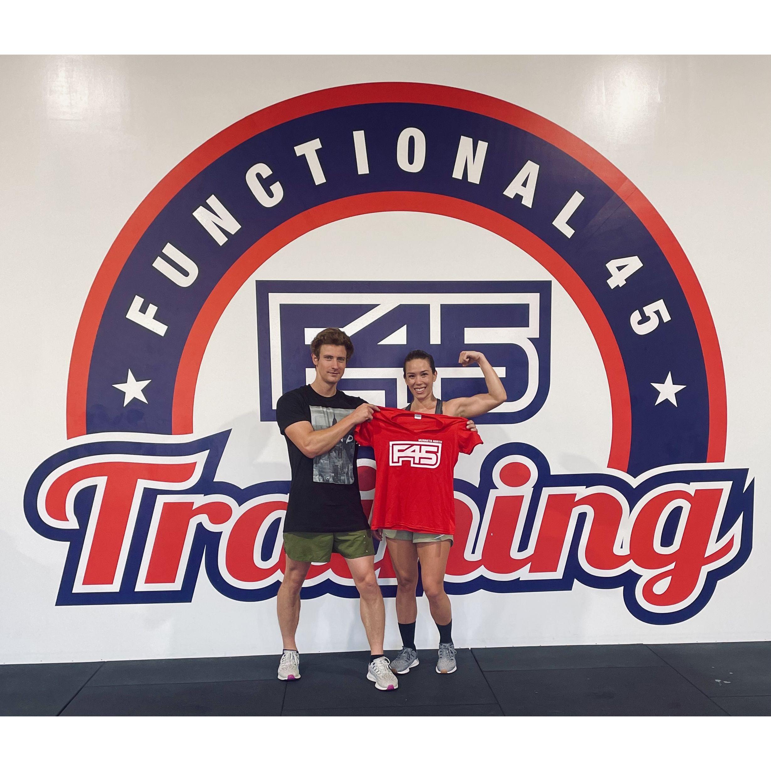 Celebrating Maddie's 100 F45 class (before school loans started again and she could afford to go to the gym).