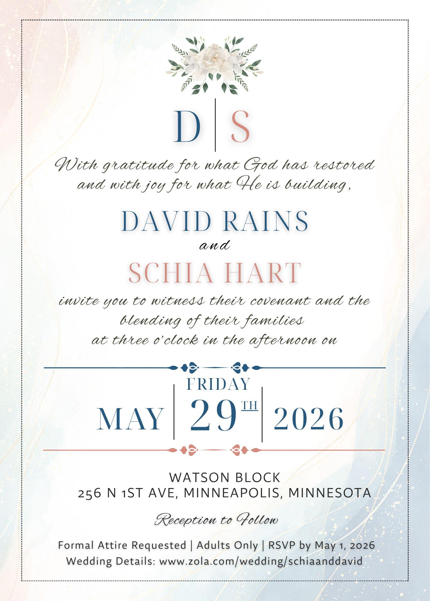 The Wedding Website of Schia Hart and David Rains