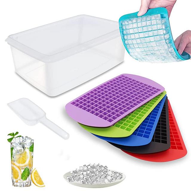 Glacio Ice Cube Trays Silicone Combo Ice Molds - Set of 2, Sphere Ice Ball Maker with Lid & Large Square Molds, Reusable and BPA Free, Gray