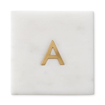 Marble & Brass Monogram Coasters, Set of 4