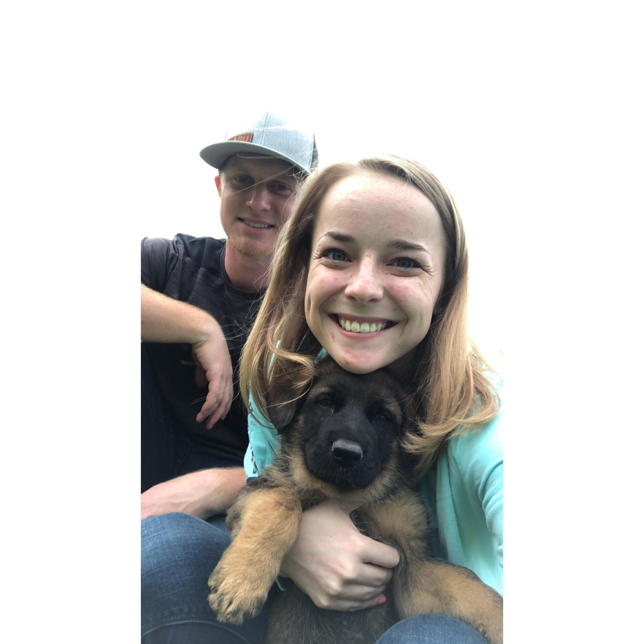 Our first family picture with our sweet puppy Milo