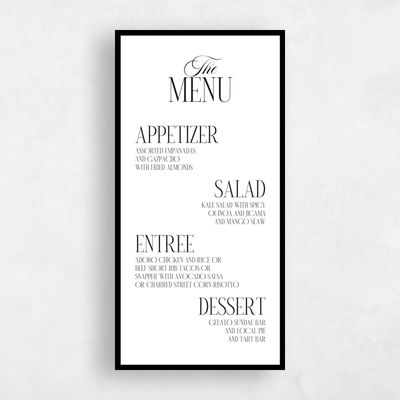 White Wedding Menu - Ford Classic