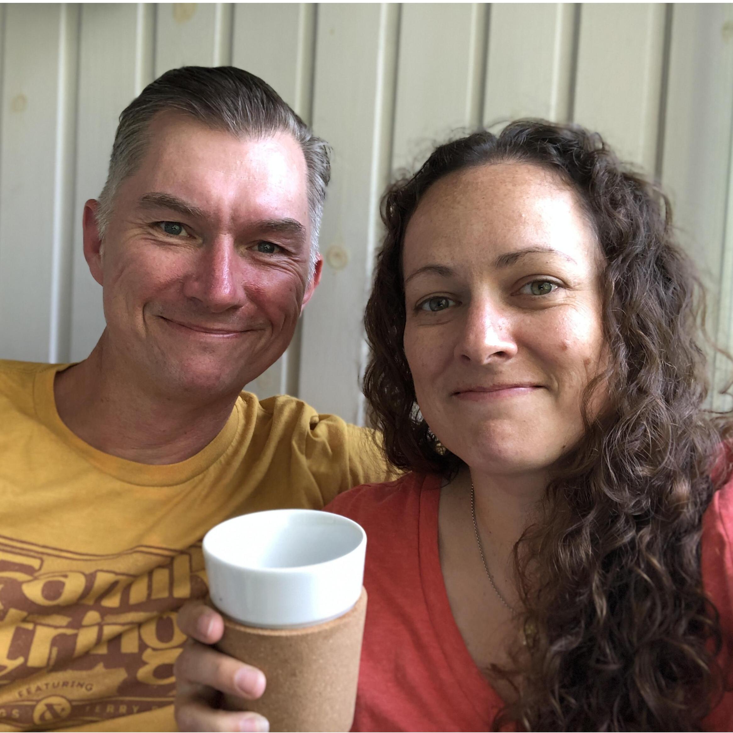 Finally together again for the first time in 10months...shower and a cup of coffee to try to stay awake past 4pm :)