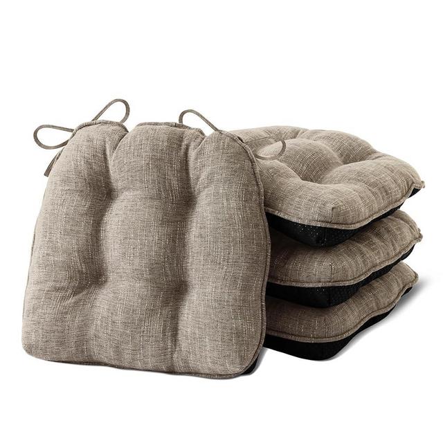 IPYNBAP Chair Cushions for Dining Chairs Set of 4, Kitchen Chair Cushions, Chair Pads with Ties and Non Slip Backing, Tufted Memory Foam Seat Cushion 4 Pack, 15.5" x 15.5" x 4", Khaki