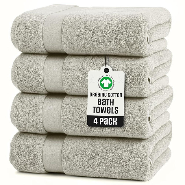 TOWELTIQUE- Organic Cotton Luxury Bath Towels Pack of 4 GOTS & Oeko- TEX Certified | Premium Soft, Absorbent & Quick-Drying Towels for Bathroom, Gym, Spa & Hotel Use – Taupe