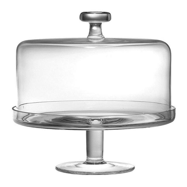 Barski Handmade Glass 2 pc Set , Footed Cake Plate with Dome, 12" H, 11" D (Inside Dome is 10.25" D), Clear , Made in Europe