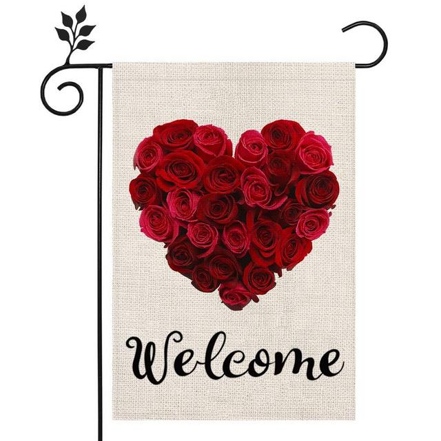 CROWNED BEAUTY Valentines Day Garden Flag 12×18 Inch Vertical Double Sided Valentine Rose Heart Welcome Flag for Outside Yard Anniversary Wedding Farmhouse Décor CF026-12