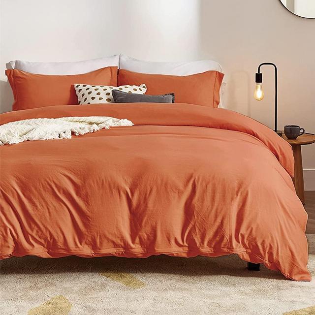 BEDSURE Burnt Orange Duvet Cover King Size - Washed King Duvet Cover, Soft Duvet Cover Set 3 Pieces with Zipper Closure, 1 Duvet Cover 104x90 inches and 2 Pillow Shams (No Comforter)