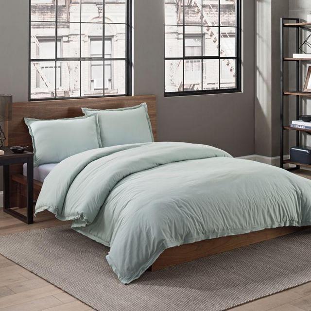 Garment Washed Solid Full/Queen Duvet Cover Set in Seaglass