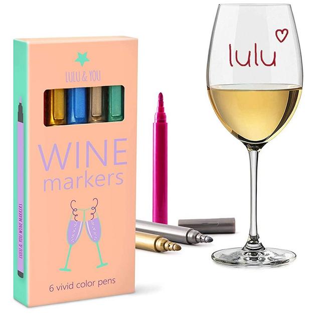 LuLu Wine Glass Markers - Metallic Colors 6 Pens Pack - Wine Charms Alternative