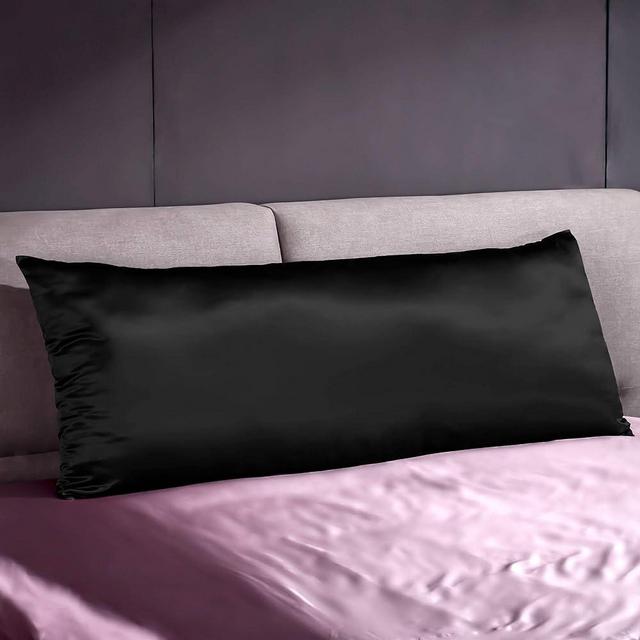 THXSILK 22 Momme Silk Pillowcase for Hair and Skin, Smooth Cooling Pillow Cover with Hidden Zipper, Both Sides Pure Silk, Gift for Women Men 1 pc(20" x 60", Black)