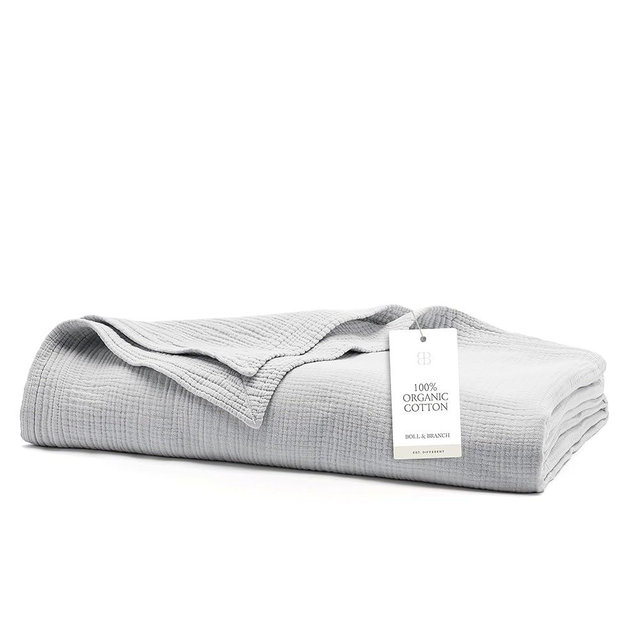 BOLL & BRANCH Dream Bed Blanket - Full/Queen, Sky - Luxury 100% Organic Cotton - Soft, Lightweight and Breathable - Cloud-Like Touch