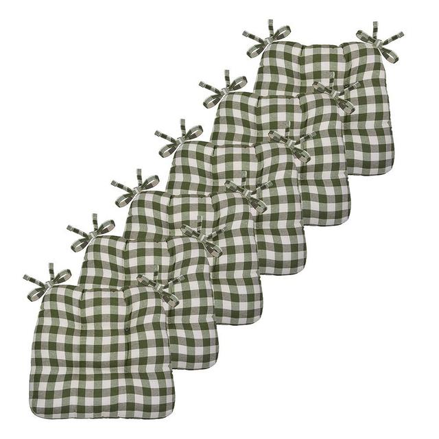 GoodGram Gingham Plaid Buffalo Checkered Premium Plush Country Farmhouse Chair Cushion Pads with Tear Proof Ties - Assorted Colors (6, Sage Green)