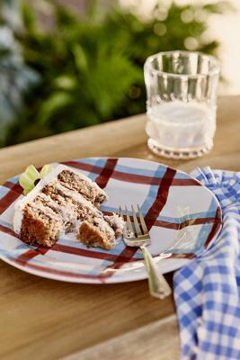 Plaid Portuguese Stoneware Dessert Plate