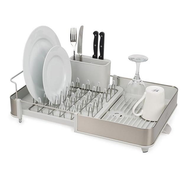 Joseph Joseph Extend Steel Expandable Dish Drainer Rack with Removable Cutlery Holder Swivel Draining Spout, Stainless Steel